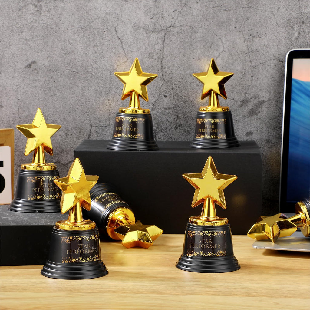 Fumete 10 Pcs 5 Inch Plastic Gold Trophy Award Thank You for Being Awesome Star Thumbs up Award Trophies Bulk Golden Trophies for Employee Teacher (Star Performer)