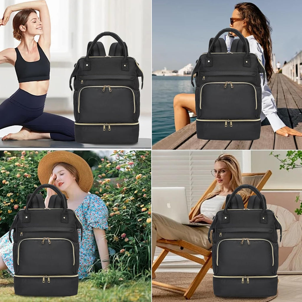 Seyfocnia Gym Backpack for Women - Lightweight Sports Bag with Shoe Compartment | Black
