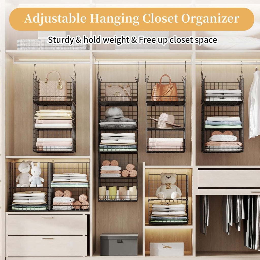 Skiennix 5-Tier Closet Hanging Organizer - Adjustable Dividers & Hooks for Clothing Storage | Foldable Design