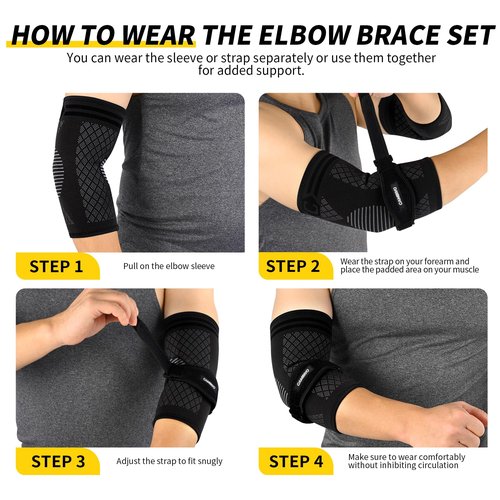 CAMBIVO 2 Elbow Sleeves and 1 Tennis Elbow Strap Set, Targeted Counterforce Compression for Tennis & Golfer's Elbow Relief, Adjustable Arm Support Kit for Tendonitis, Heavy Lifting and Workout