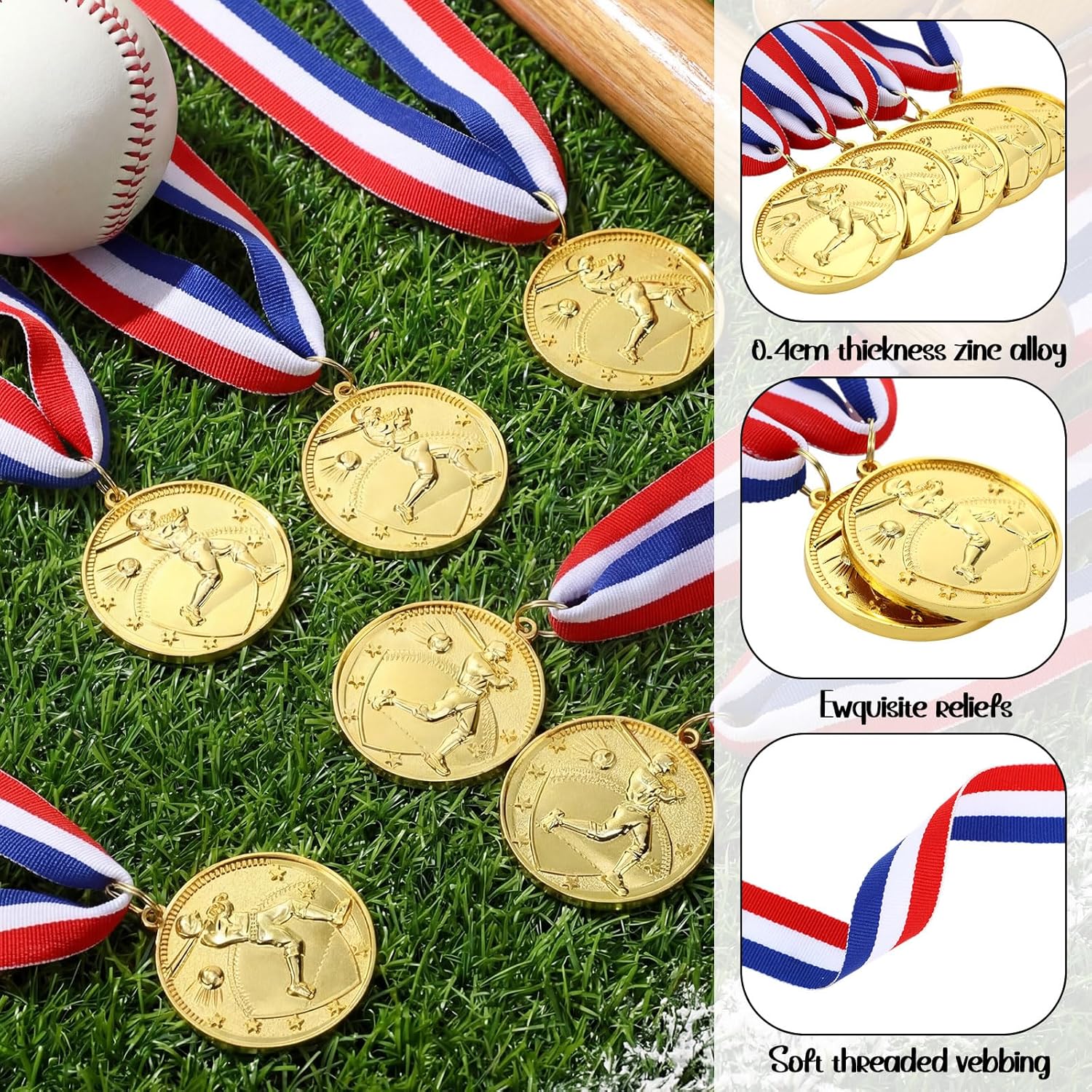 Quelay Gold Award Medals - 2 Inch 1st Place Metal Winner Medals with Neck Ribbons for Competitions