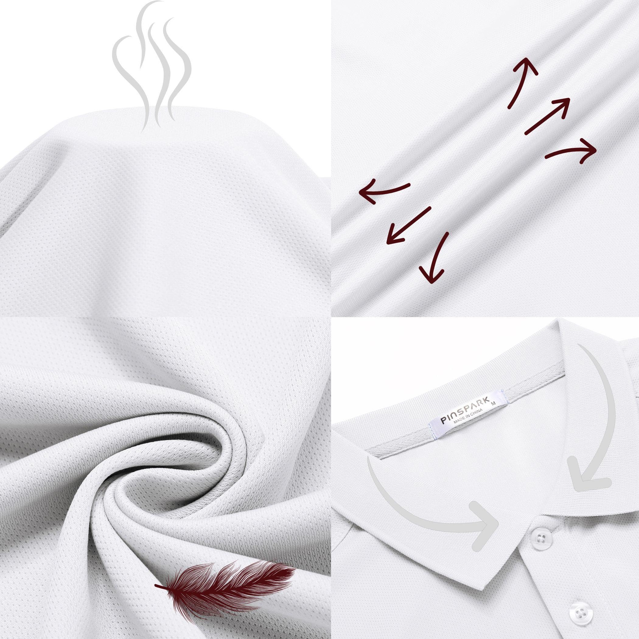 PINSPARK Men's Golf Polo Shirts Moisture Wicking Quick Dry Performance Short Sleeve Collared Shirt Slim Fit Athletic Polos White