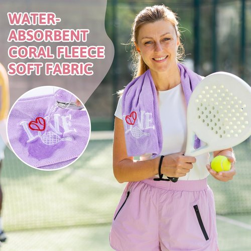 VitalCozy 3 Pcs Tennis Towel Cotton 30x14 Inch Embroidered Sports Towel Funny Tennis for Women Men Sports Player Fitness Accessories(Pink Purple White,Vivid Style)