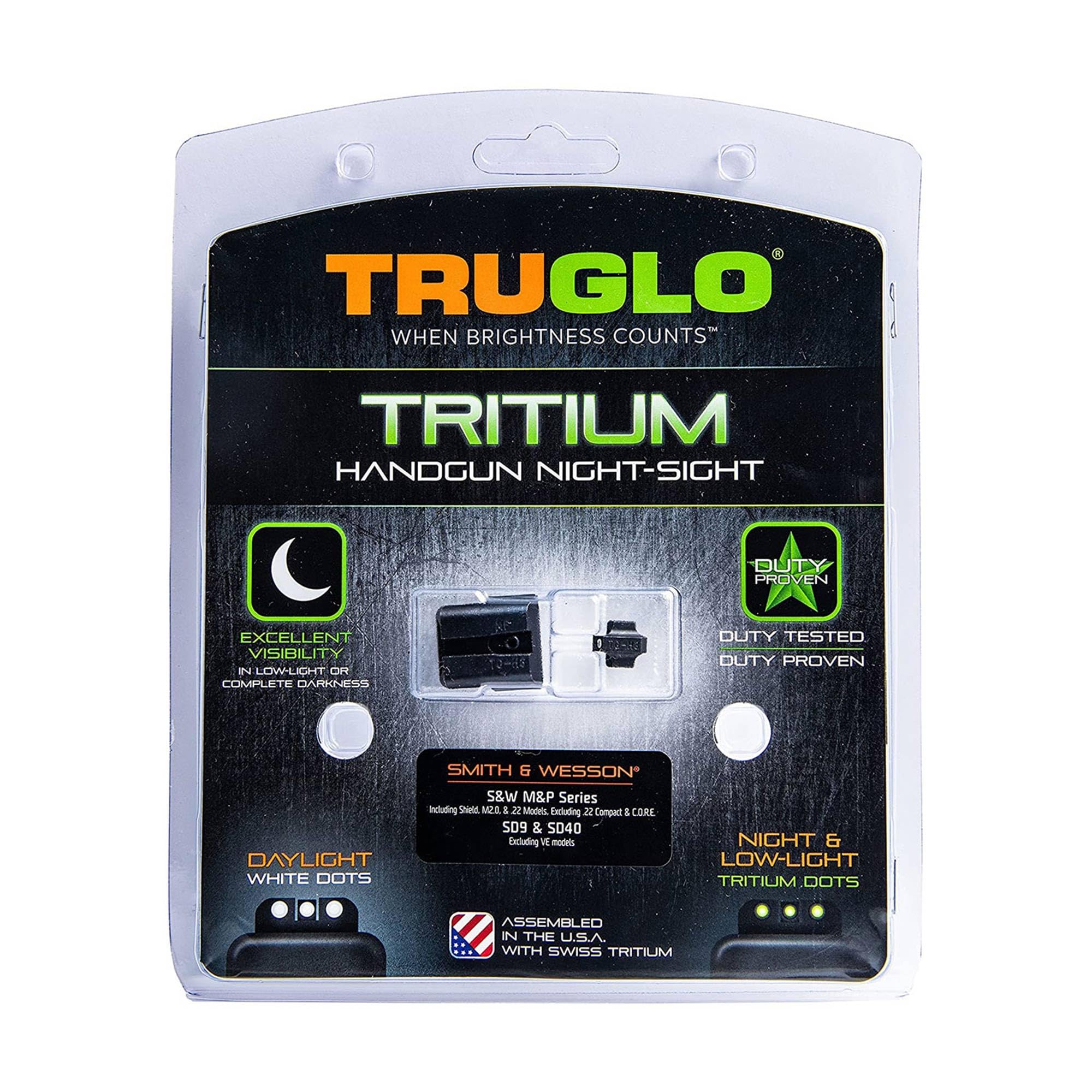 TruGlo Pistol Optic, Glow in the Dark Green/White Dot Sight for Smith & Wesson M&P Series Pistols, Tritium