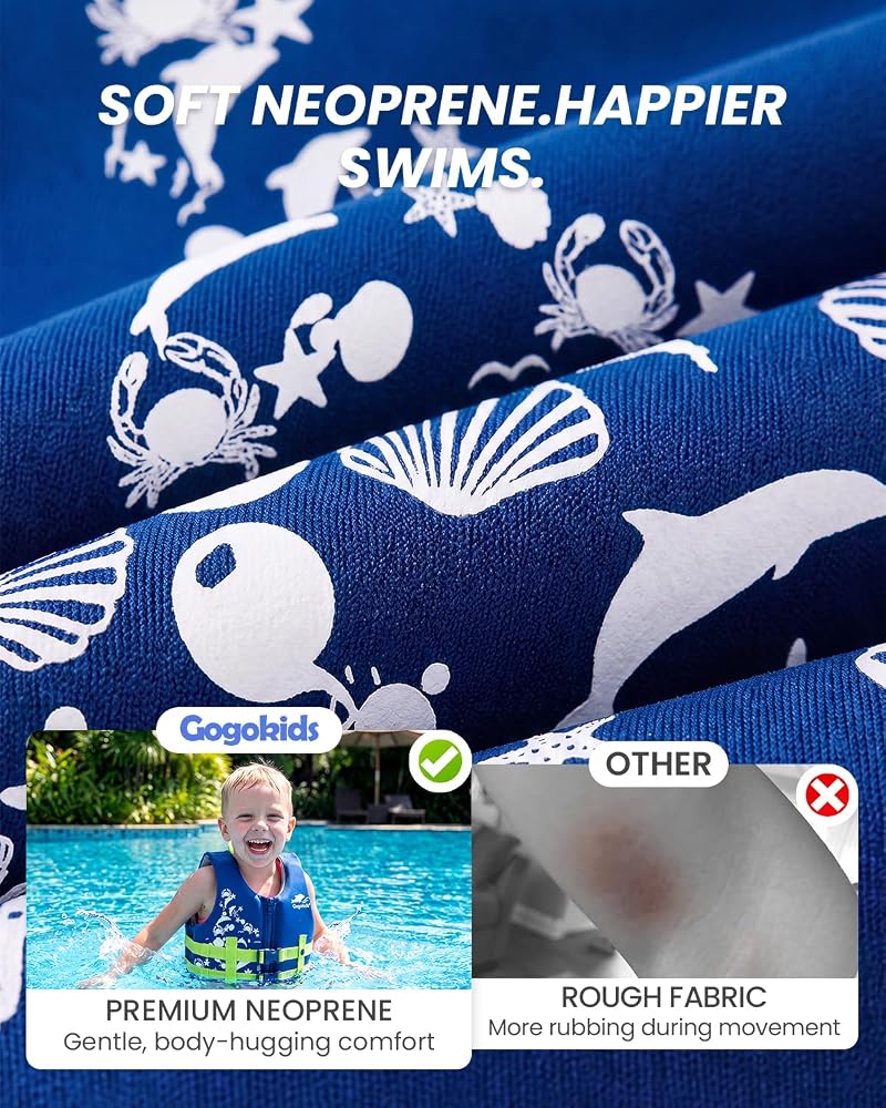 Gogokids Toddler Swim Vest - Blue Dolphin+S (2-4 Years, 22-60 lbs) | 2- buckle safety