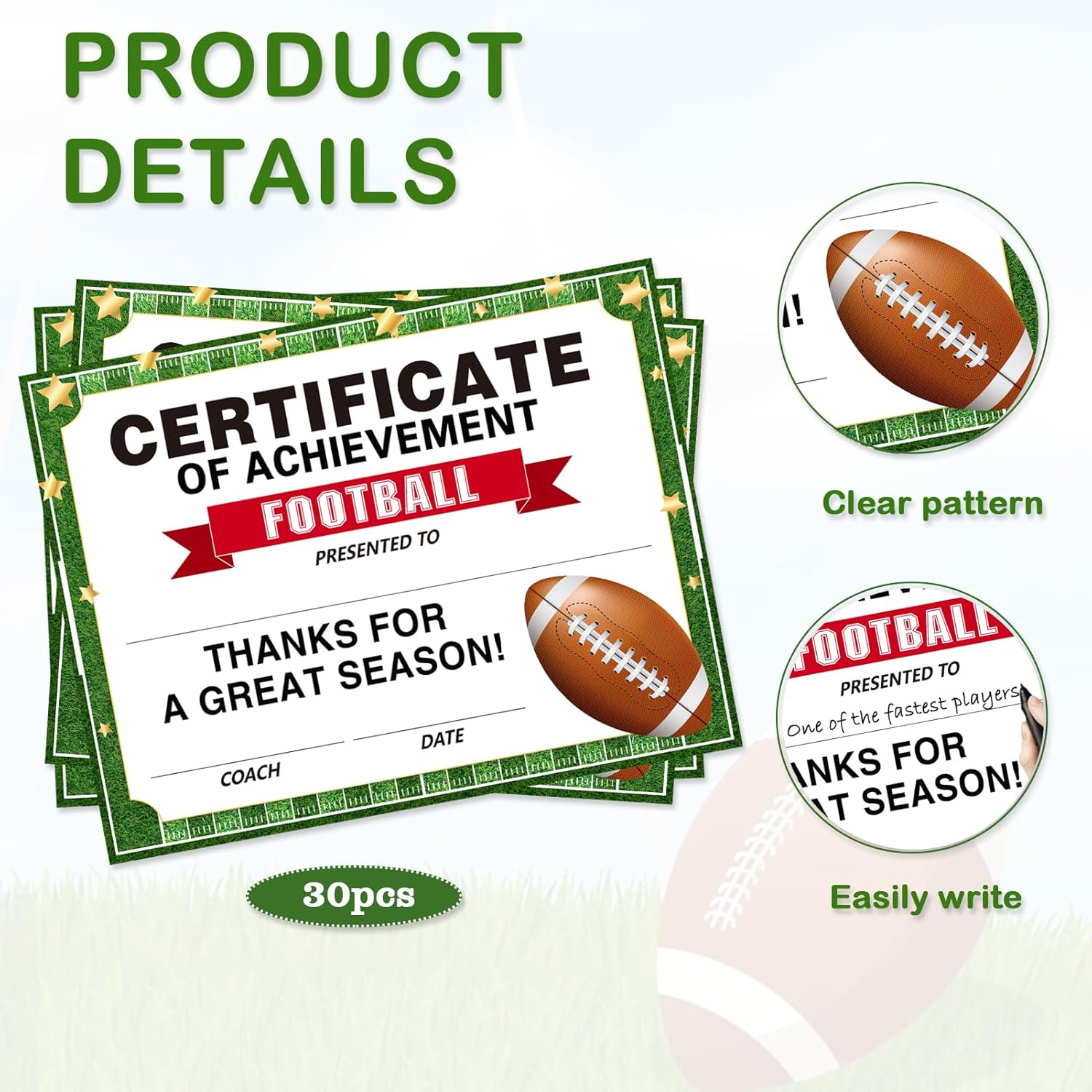 Regine Switzerland Rugby Achievement Award Certificates - 30 Pack for Kids | Perfect for Pre-School & Kindergarten