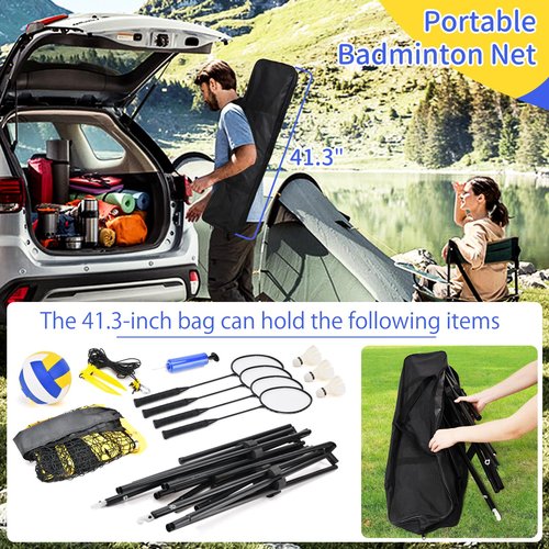 Badminton Pickleball Net, Adjustable Height Portable Badminton Net-2-in-1 Volleyball and Badminton Set, Pickleball Net for Tennis Indoor Outdoor Court