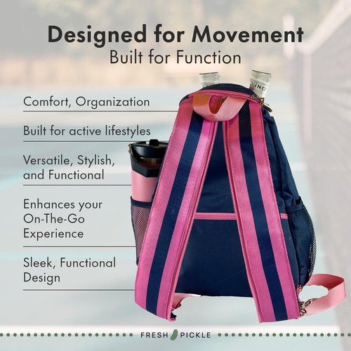 Fresh Pickle Teddi Pickleball Backpack - navy/pink Large Capacity Pickleball Bags for Women, Multipurpose Paddle Case with Multiple Pockets, Stylish Paddle Bag