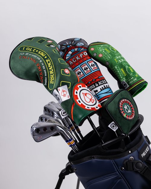 Pins & Aces Casino Craps Themed Head Covers - Premium, Hand-Made Classic Casino Leather Style - Tour Quality Golf Club Cover - Style and Customize Your Golf Bag (Utility)