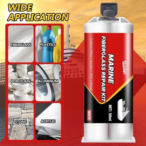Marine Fiberglass Repair Kit, 100ml White Gel Coat Repair Kit for Repairing Cracks, Holes, Chip in Boat, Jet Ski, Yacht, Surfboard, Sturdy and Waterproof Fiberglass Filler for Tile, Acrylic, Ceramic