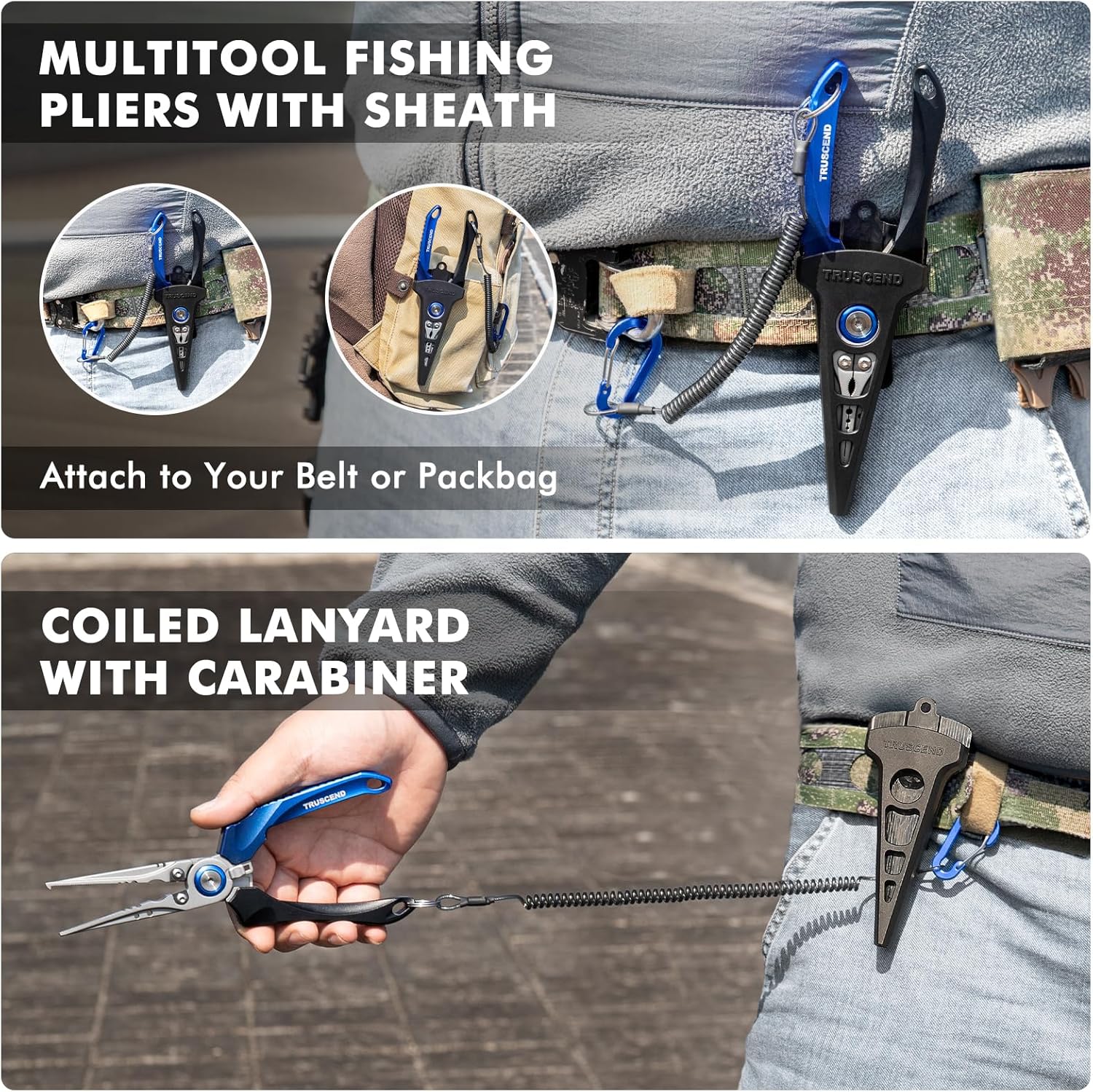 TRUSCEND Lockable Fishing Pliers - Ergonomic Handle, Tungsten Carbide Cutter, Saltwater Resistant