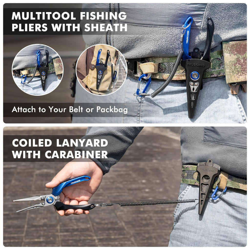 TRUSCEND Lockable Fishing Pliers with High Tungsten Carbide Cutter, Innovative Ergonomic Handy Handle, Saltwater Corrosion Resistant Teflon Coated Fishing Tool, Super Light Multi-Function Fishing Gear