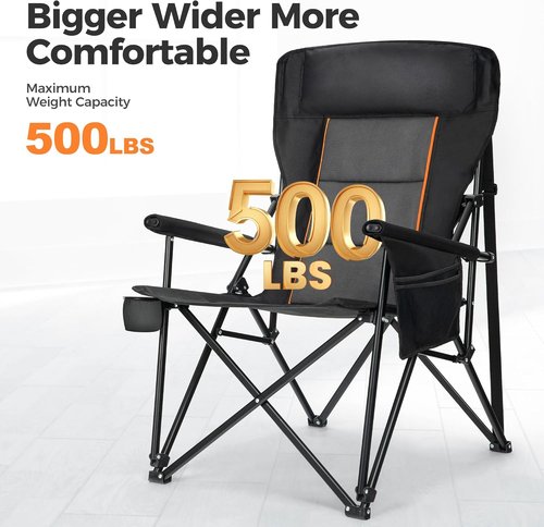 ALPHA CAMP Heavy Duty Camping Chair - Oversized Folding Chair with Cup Holder & Headrest | Supports 500lbs