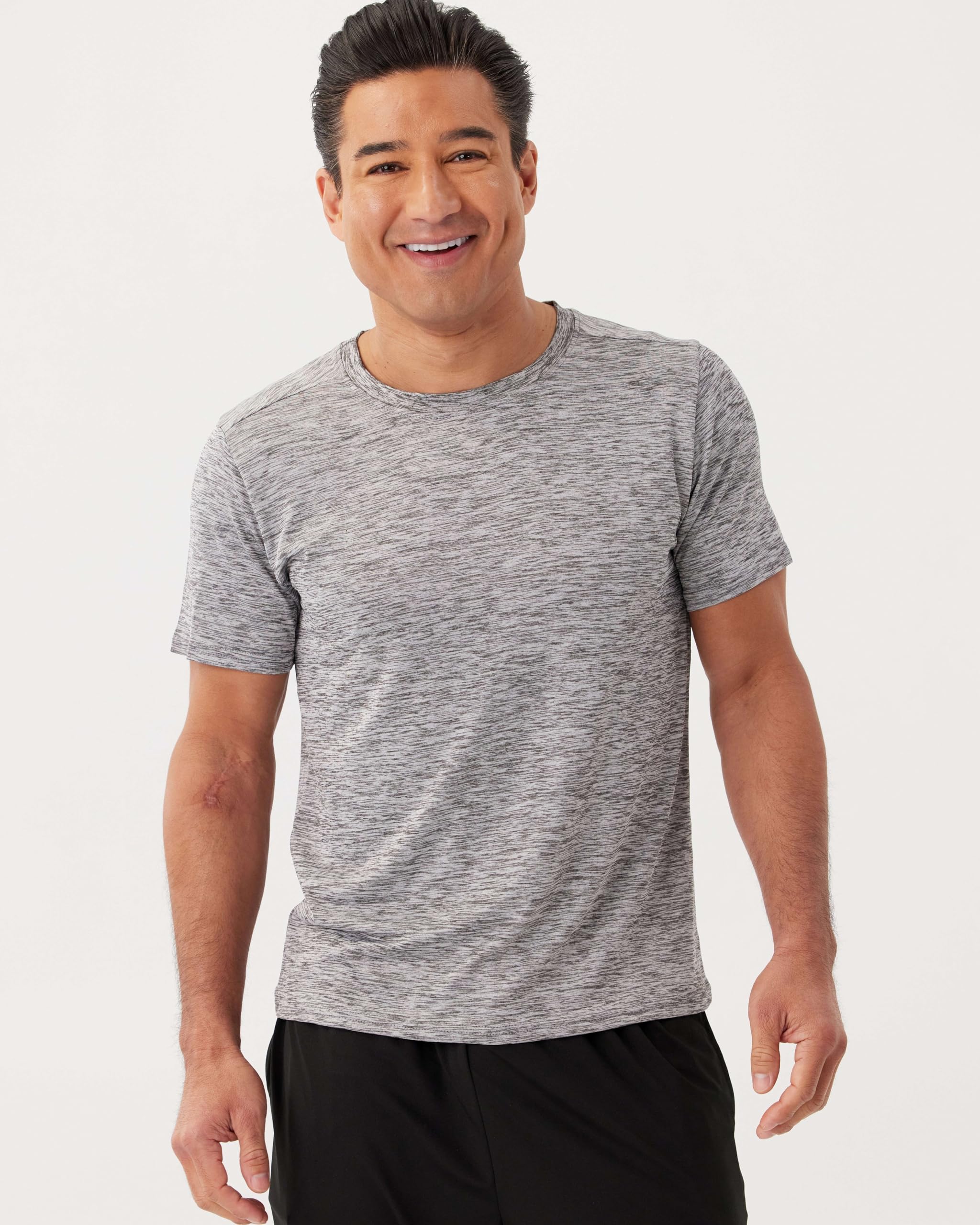 Real Essentials 5 Pack: Men's Dry-Fit Short Sleeve Crew Neck T Shirts Fitness Running Gym Workout Cool Exercise Athletic Tee, Set 1, Medium