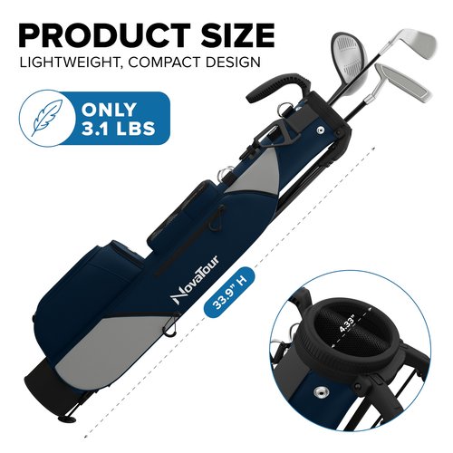 NovaTour Ultra Lightweight Premium Golf Bag for Par 3 and Executive Courses, with Double Strap, 6 Zippered Pockets, Insulated Cooler Pocket, Waterproof Pocket, and Automatic Stand Legs (Arctic Blue)