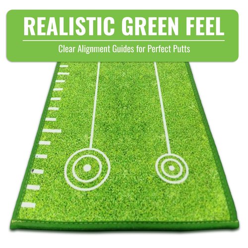 Putting Green Indoor | Wrinkle-Free Golf Mat with Auto Ball Return | Non-Slip Surface & Alignment Markings for Accurate Putting Practice at Home, Office & Outdoors | Improve Stroke Control & Precision