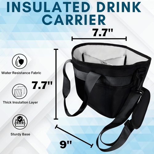 Insulated 4 Cup Drink Carrier Tote - 1680D Fabric Reusable Coffee Cup Bag with Adjustable Dividers | Portable Caddy for Hot & Cold Beverages