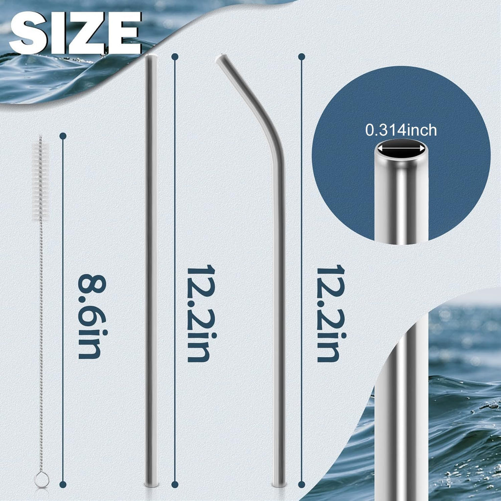 Skiennix Stainless Steel Straws for Stanley Quencher 40oz Tumbler - 12-Inch Reusable Set (3 Straight & 3 Bent)