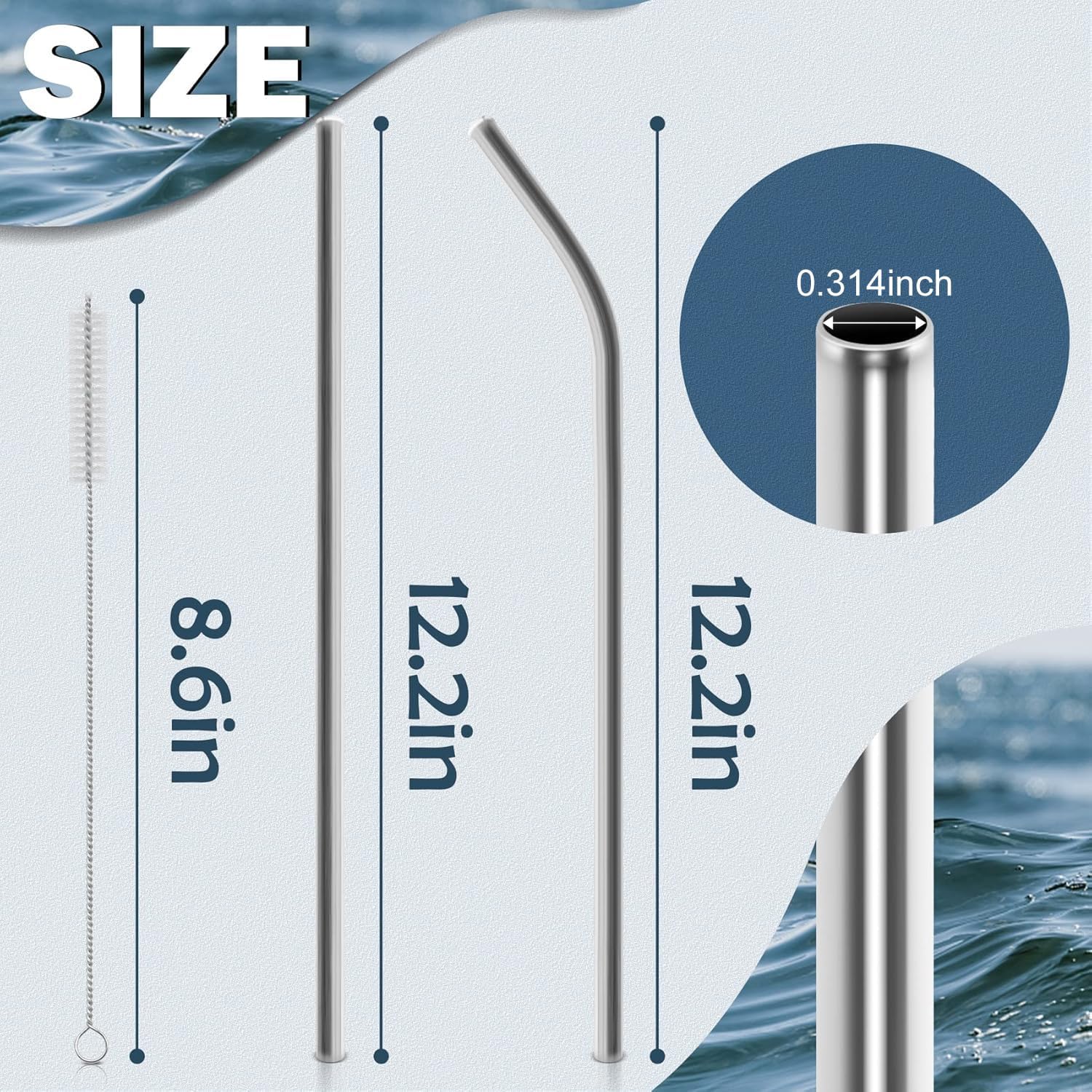 Skiennix Stainless Steel Straws for Stanley Quencher 40oz Tumbler - 12-Inch Reusable Set (3 Straight & 3 Bent)