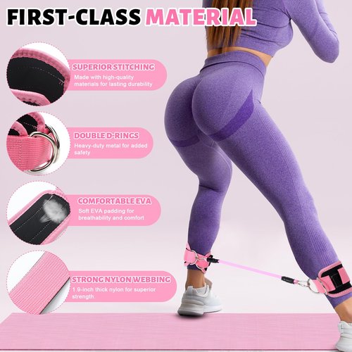 RoundFunny Set of 18 Pilates Ring Essential Kit for Women Pilates Ring and Ball Ankle Resistance Band Yoga Strap Socks Mat Arm Stretcher Latex Tube Gym Back Bag Exercise Equipment for Workout(Pink)