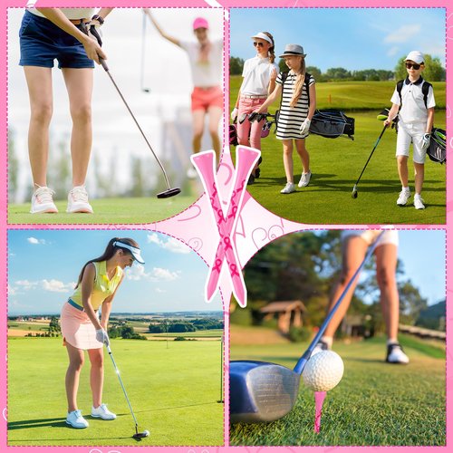 LaRandom 100 Pcs Breast Cancer Awareness Golf Tees 3 1/4" Pink Ribbon Golf Tees Funny Bamboo Golfing Gifts for Women Golfer