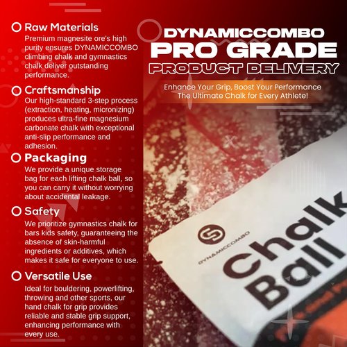 DYNAMICCOMBO Climbing Chalk | Refillable Chalk Ball for Rock Climbing, Weight Lifting & Gymnastics | Storage Bag Included | 2 Chalk Balls