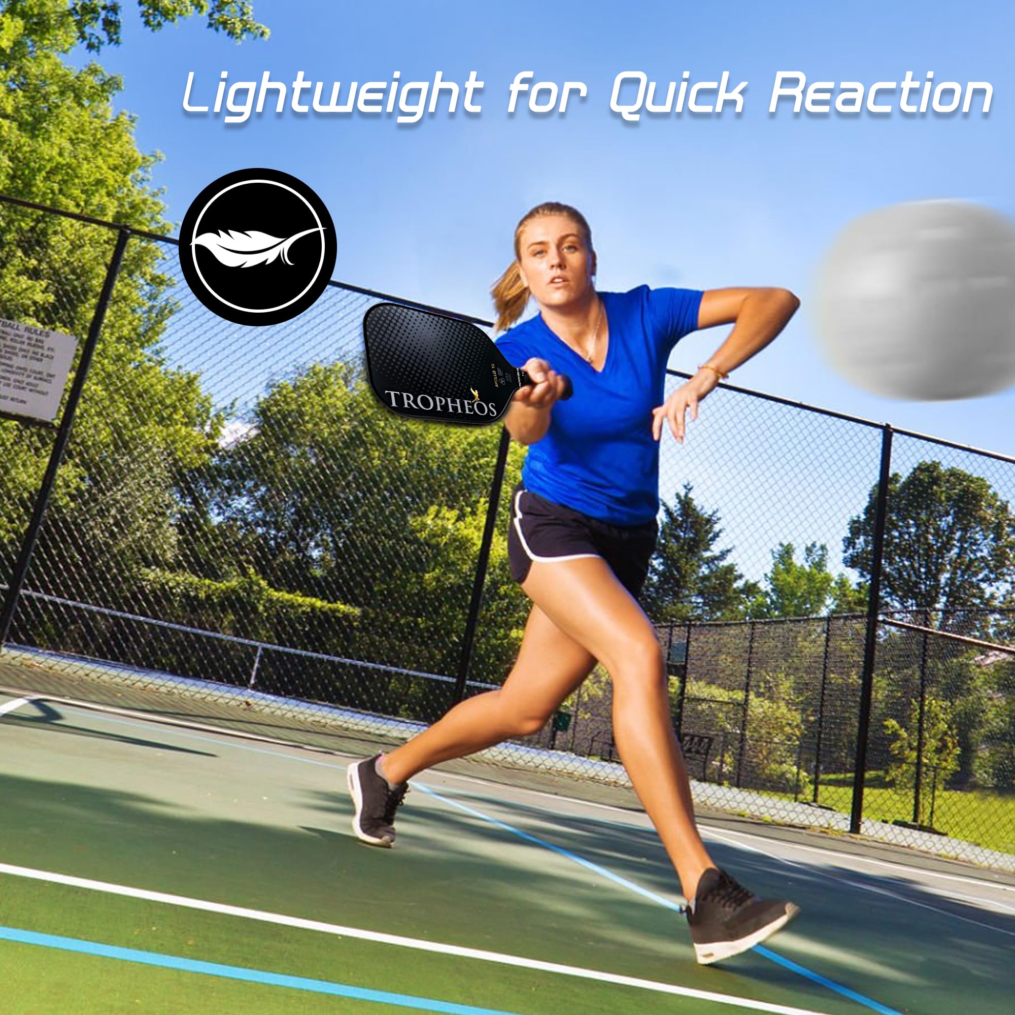 Tropheos Apollo 16 Carbon Fiber Pickleball Paddle | Wide Sweet Spot | Amplifies Spin & Control | USAPA Approved | Best Pickleball Paddles 2024 | Control Black - 16mm