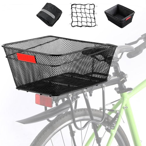 YONTUO Rear Bike Basket with Liner,Large Bicycle Basket with Waterproof Cover,Bicycle Rear Basket with Cargo Net,Great for Bike Trip,Carrying Grocery and Some Heavy Load，BCB04