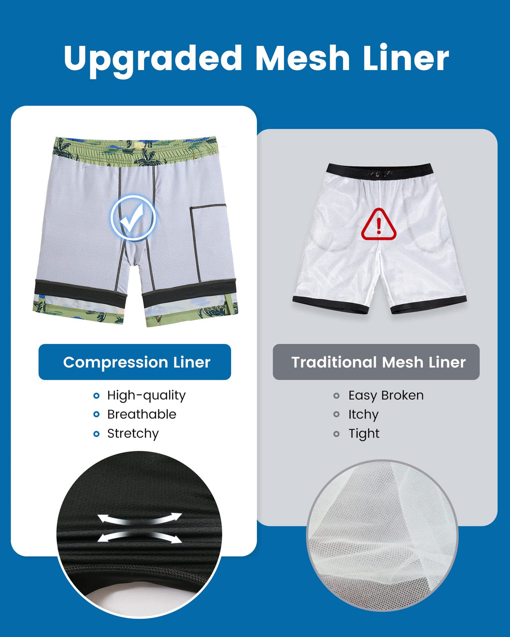 maamgic Mens Swim Trunks with Compression Liner 7 Inch Inseam Mens Bathing Suit Quick Dry Swimming Trunks Swimsuit Plamtree Green Small