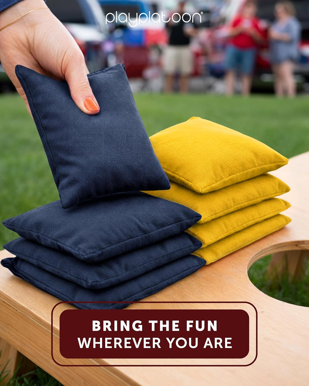 Play Platoon Cornhole Bags - Weather Resistant Set of 8 | Official Size & Weight Bean Bags with Tote