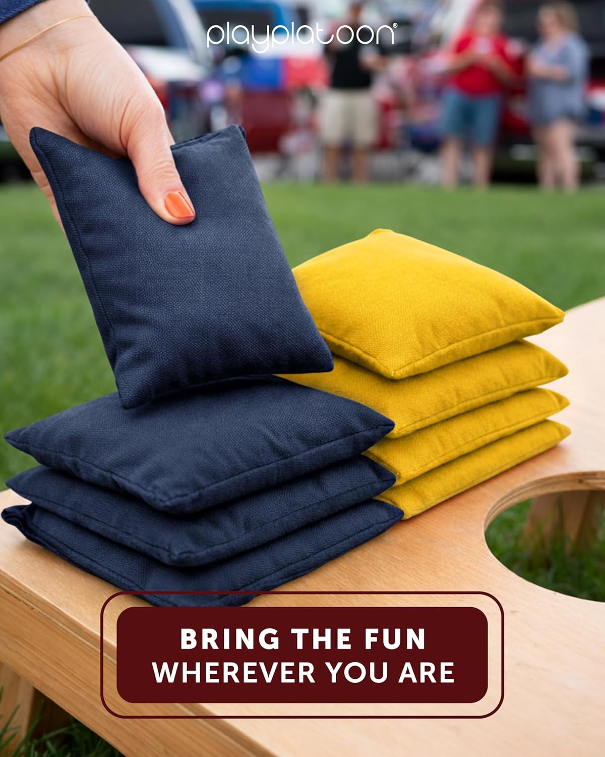 Play Platoon Cornhole Bags - Weather Resistant Set of 8 | Official Size & Weight Bean Bags with Tote