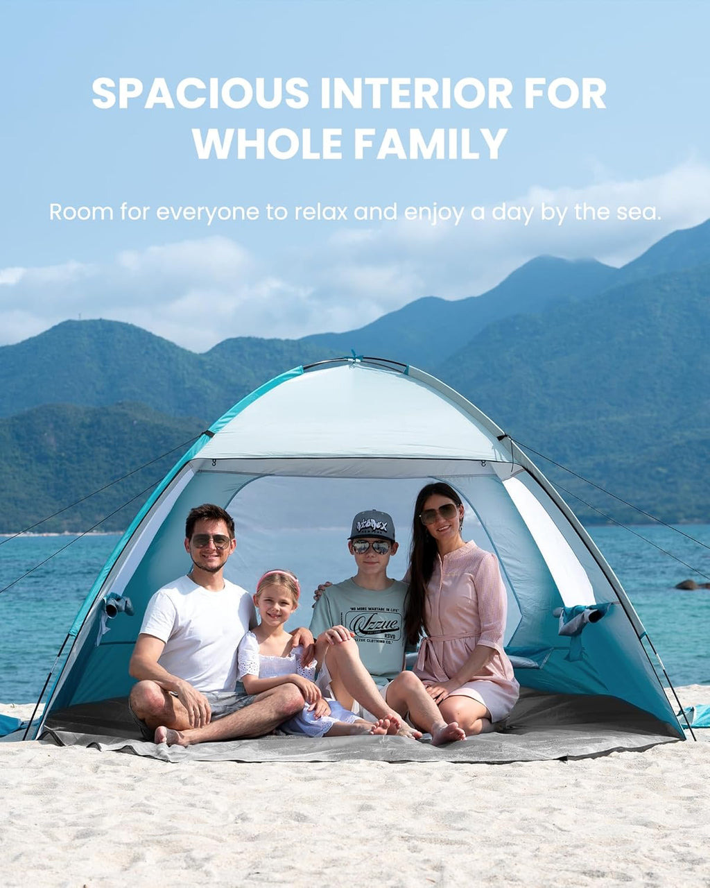 OutdoorMaster Beach Tent - Easy Setup Portable Sun Shade Canopy with UPF 50+ UV Protection | Family Size for 3-8 People