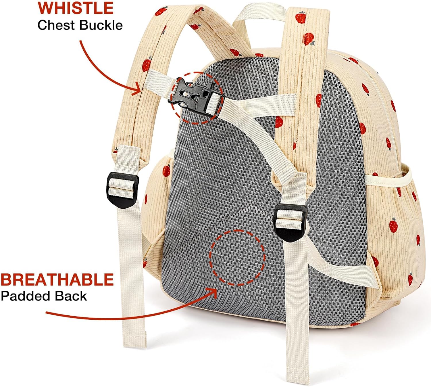 STEAMEDBUN Corduroy Toddler Backpack - Adorable Strawberry Design for Kids Ages 2-4 | 12-Inch Preschool Size