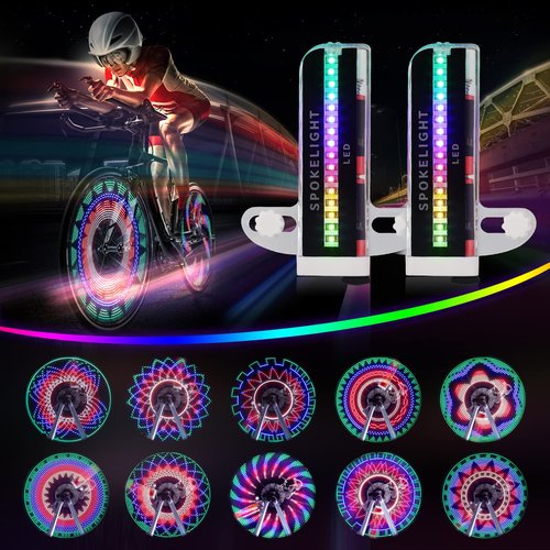 Bicycle Wheel Lights, Bike Wheel Lights for Night Riding, Bike Spoke Lights, Bicycle Accessories, 32Leds, 32 Patterns Waterproof, for Kids & Adult (Black-2packs)