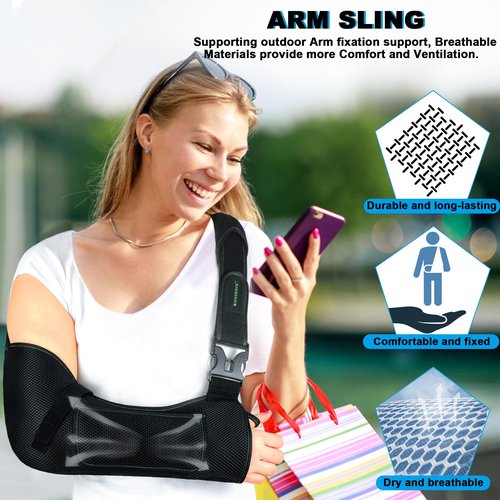 KONSEDIK Arm Shoulder Sling,Breathable Medical Sling with Shoulder Pad,support for Women and Men Rotator Cuff Injury,Left or Right Arm,Elbow,Clavicle Fracture Post-Surgery(Black,Medium)