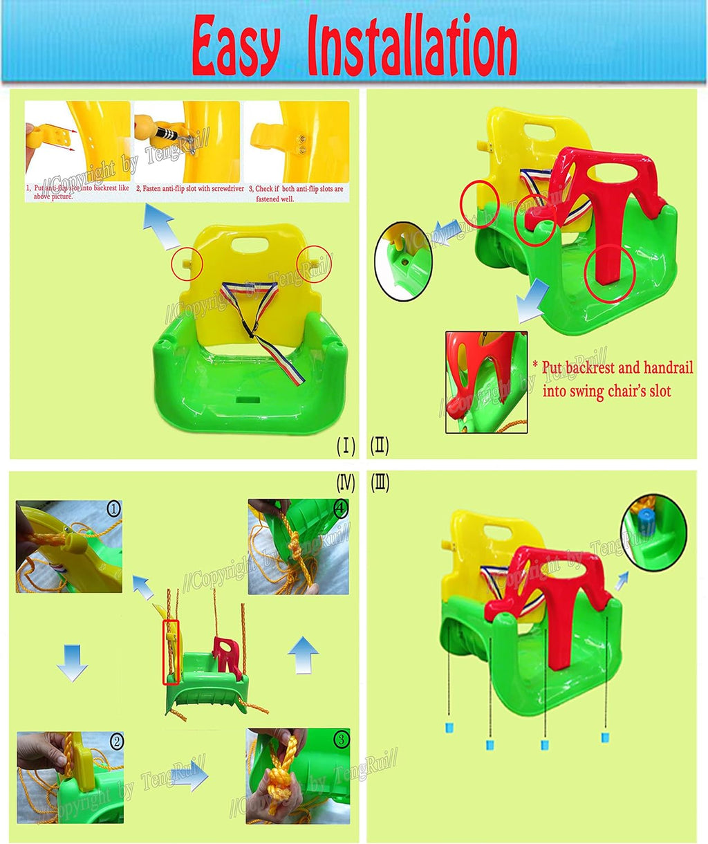 Skiennix 3-in-1 Swing - Anti-Flip Design for Toddlers to Teenagers | Macarons Color, Light Green Chair & Pink Handrail