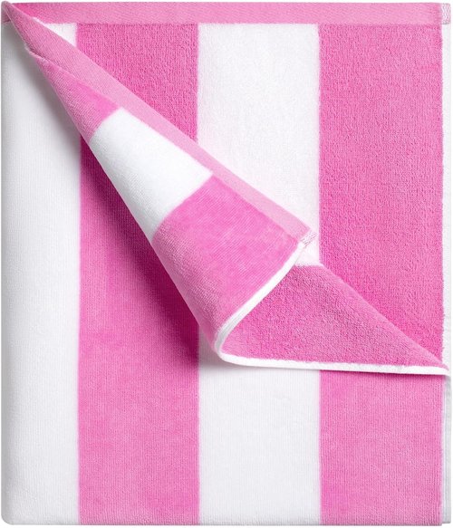 Cabanana Large Oversized Beach Towel - Soft Pink Striped Cotton Pool Towel | 35 x 70 Inch