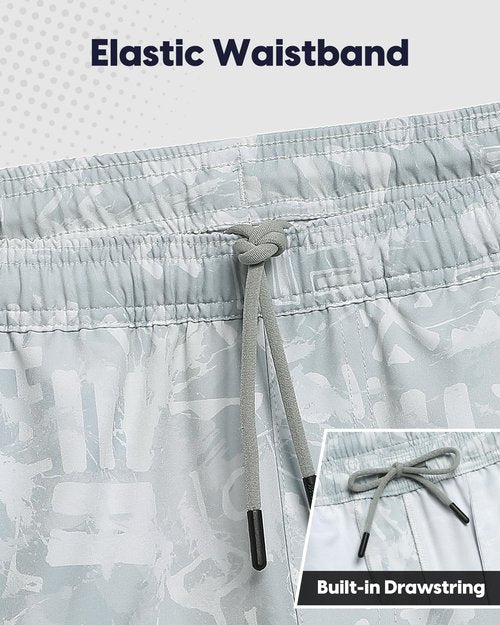 maamgic Men's Gym Running Shorts 7 Inch Quick Dry Athletic Workout Shorts with Zipper Pockets No Liner Geometric Grey Large
