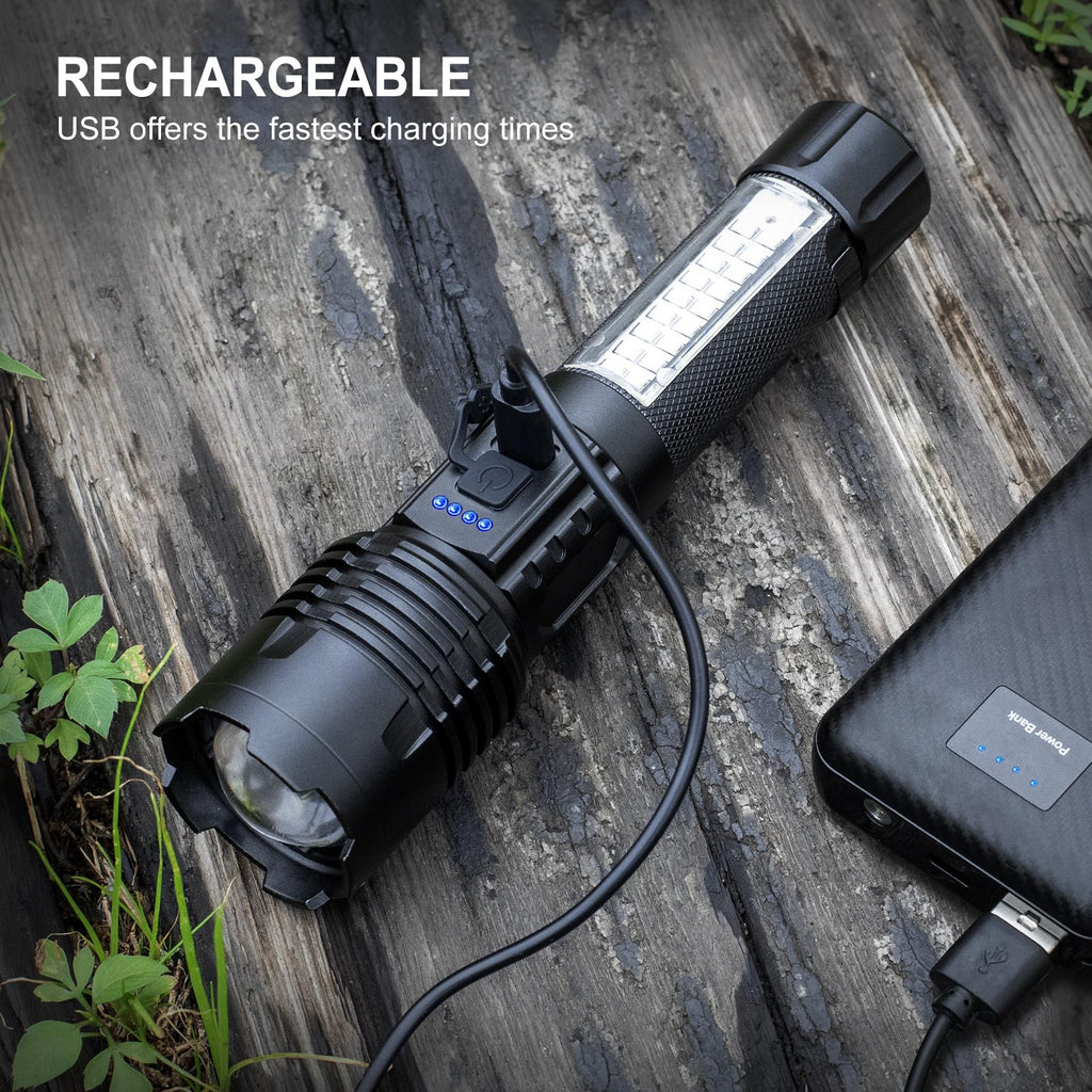 Rechargeable LED Flashlight Super High Lumens, 7 Modes Waterproof Flashlight, Powerful Bright Flashlight for Camping Hiking Emergency