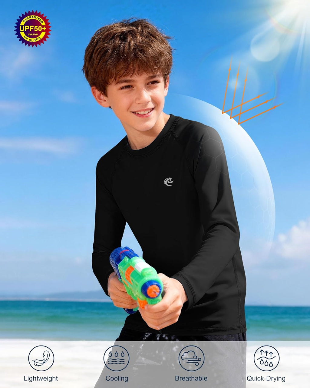 Regine Switzerland Boys UPF 50+ Long Sleeve Swim Shirt - UV Sun Protection Rash Guard for Youth