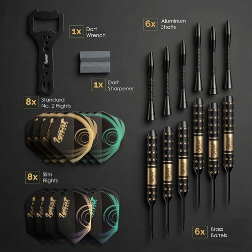 IgnatGames Steel Tip Dart Set - Brass Barrels & Tempered Steel Points | Includes Aluminum Shafts & 16 Flights