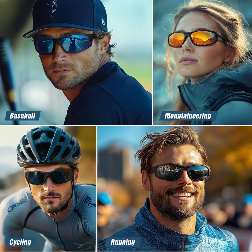 Skiennix Polarized Sports Sunglasses - UV Protection Wraparound Design for Running, Cycling, Fishing | 3 Pack