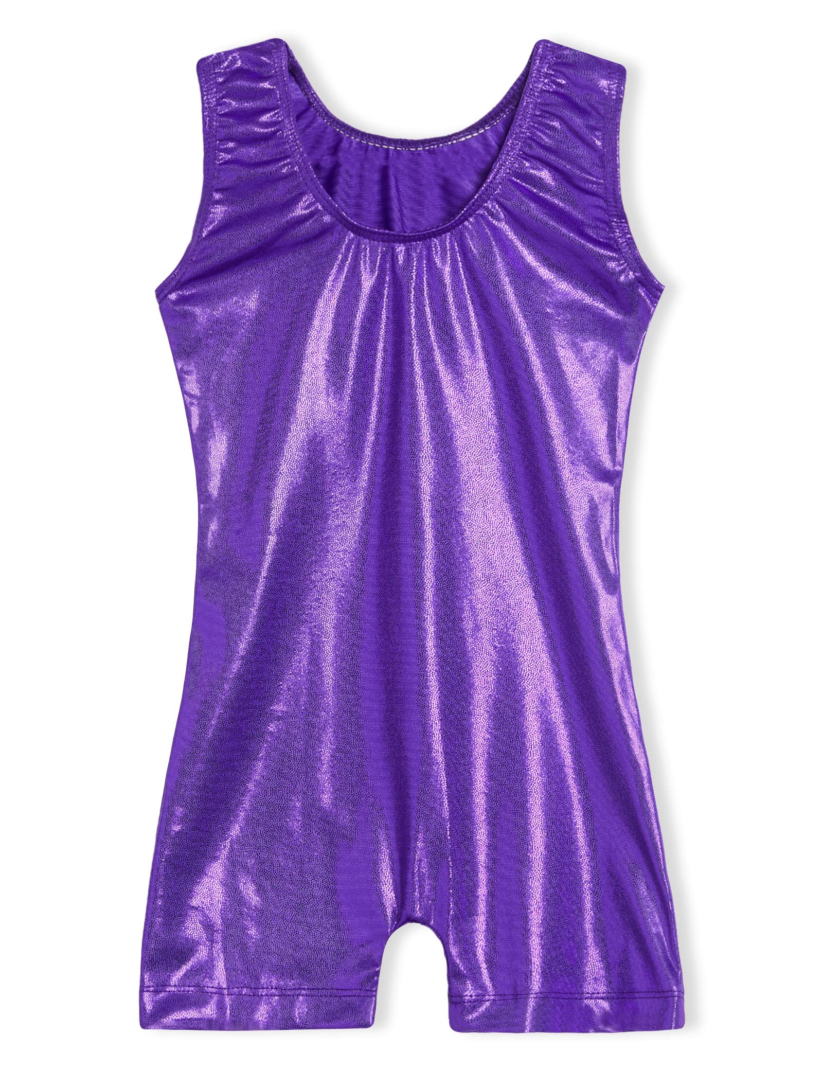 Domusgo Leotard for Girls Gymnastics Size 6-7 Years Old One Piece Solid Purple Biketard with Shorts