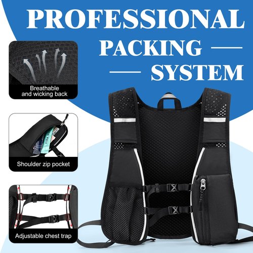 MIAOJIE Hydration Backpack with 2L Water Bladder Bag, Lightweight and Breathable Running Vest for Men, Adjustable Chest Straps Water Pack for Cycling Hiking Climbing Outdoor Rave for Women(Black)