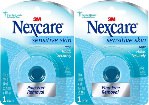 Nexcare Sensitive Skin Low Trauma Tape, 1 in x 4 yd, Pain-Free Removal, Hypoallergenic, 2 Rolls