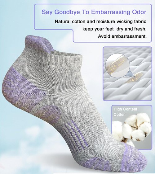 Heyoboy Women's Athletic Running Socks - Thick Cushioned Anti-Blister Wicking Ankle Socks | 5 Pairs