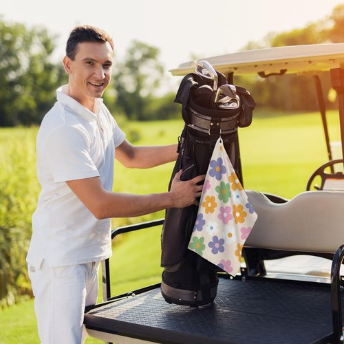Guyperatic Cute Floral Golf Towel with Carabiner Clip 24"x16" Flower Ladies Golf Towels for Golf Bags Microfiber Waffle Golf Rag for Disc Balls Clubs Accessories for Women Men Girls