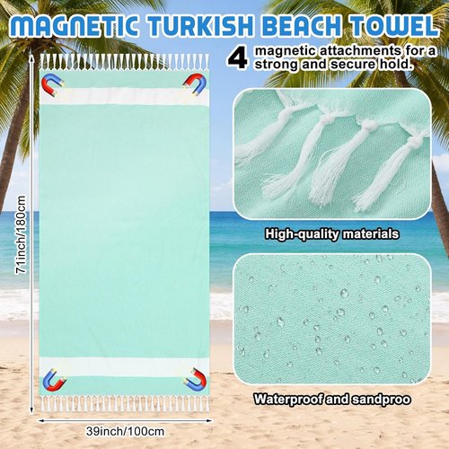 HunnmingRe Extra Large Magnetic Beach Towel - 39 x 71 Inch Oversized Sandproof Cotton Blanket | Green