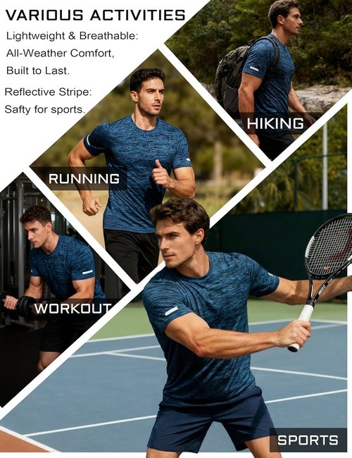MAGCOMSEN Men's Athletic Workout Shirt - Quick Dry Moisture-Wicking Crewneck Tee | Short Sleeve