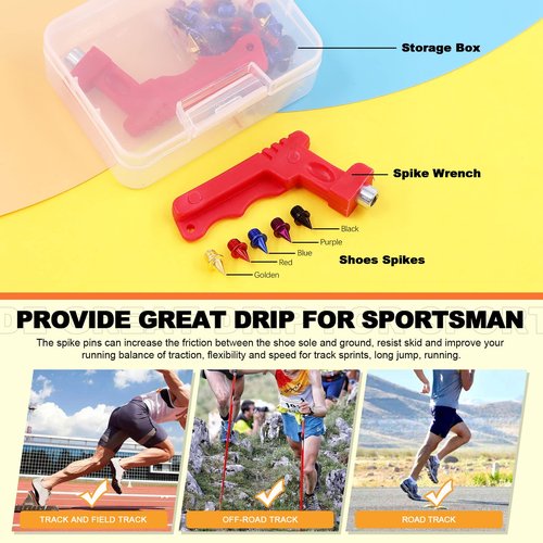 Tanstic 52Pcs 1/4 Inch 5 Colors Carbon Steel Track Spikes Cross Country Spikes with Spike Wrench for Sprint Sports Track and Cross Country Short Running